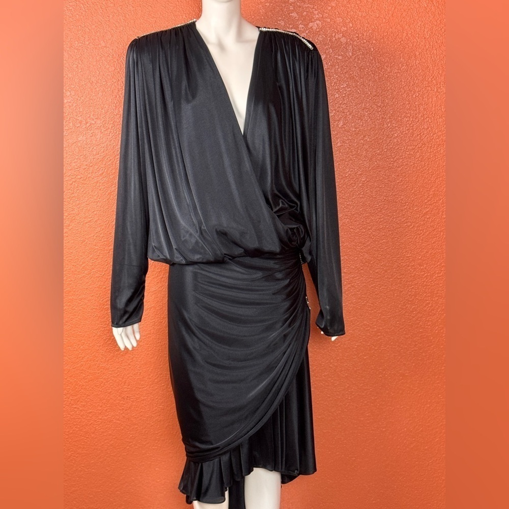 Nightworks Satin Dress Sz 20W Plus Black Hollywood Glam Rhinestone